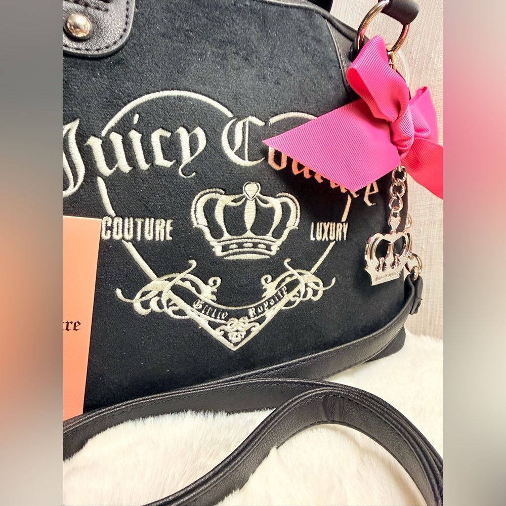 NEW Juicy Couture Black Velour Girlie Royalty Satchel - Picture 3 of 10